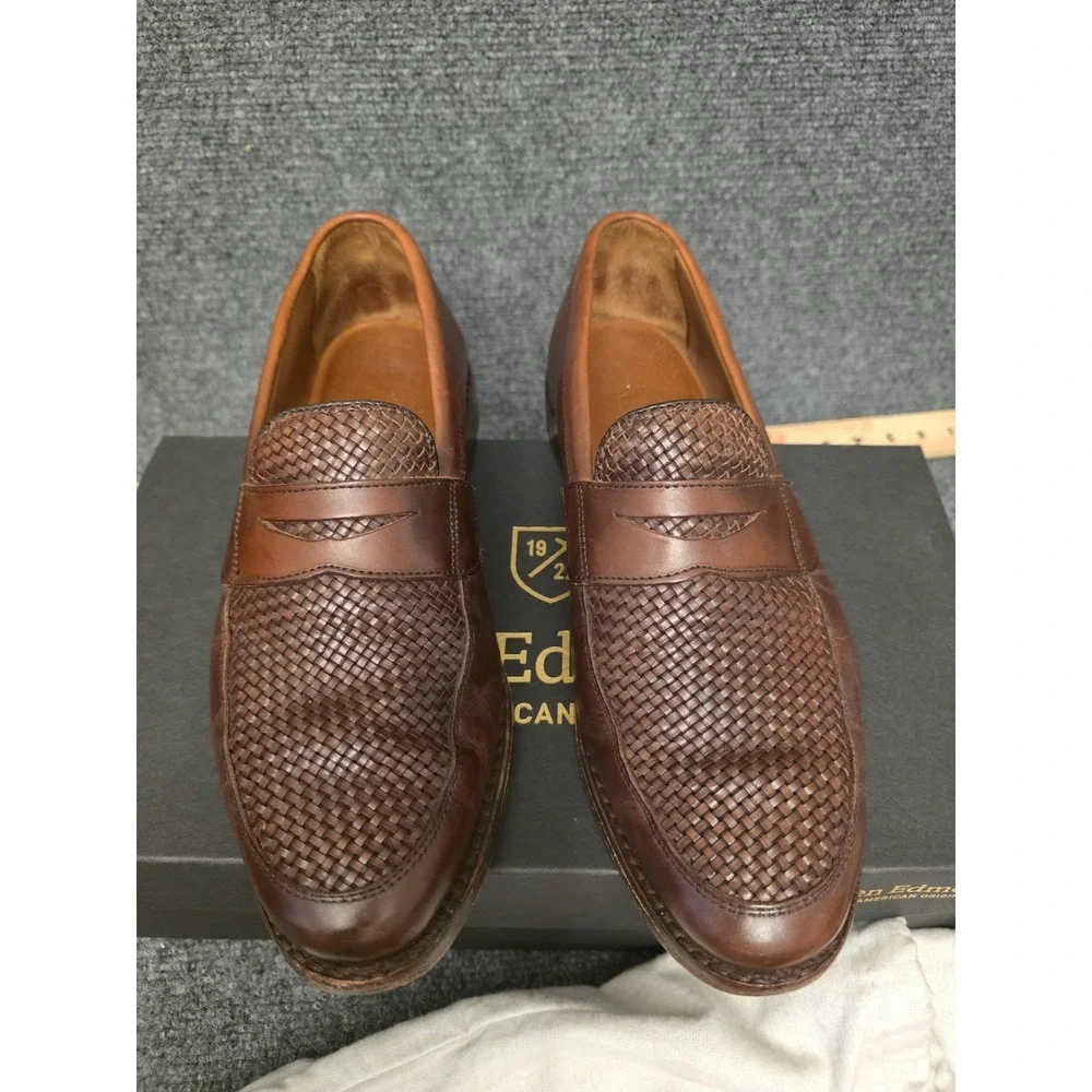 Allen Edmonds Shoes Mens‎ Size 8.5 Brown Leather Woven Loafer Slip On Lake Bluff